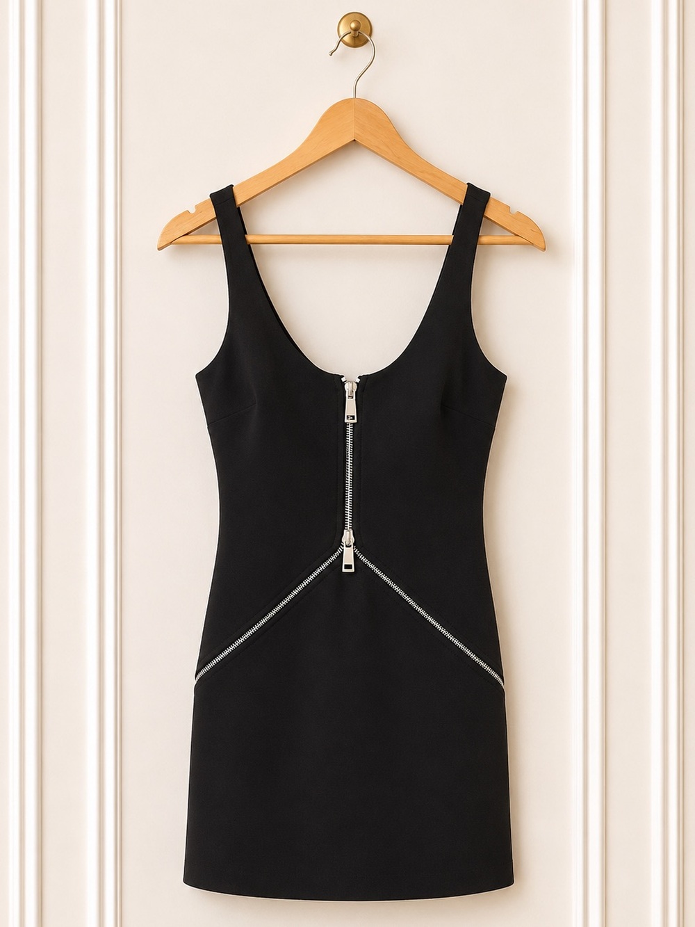 Zara Black Bodycon Zip Front Mini Dress Size Medium Fitted